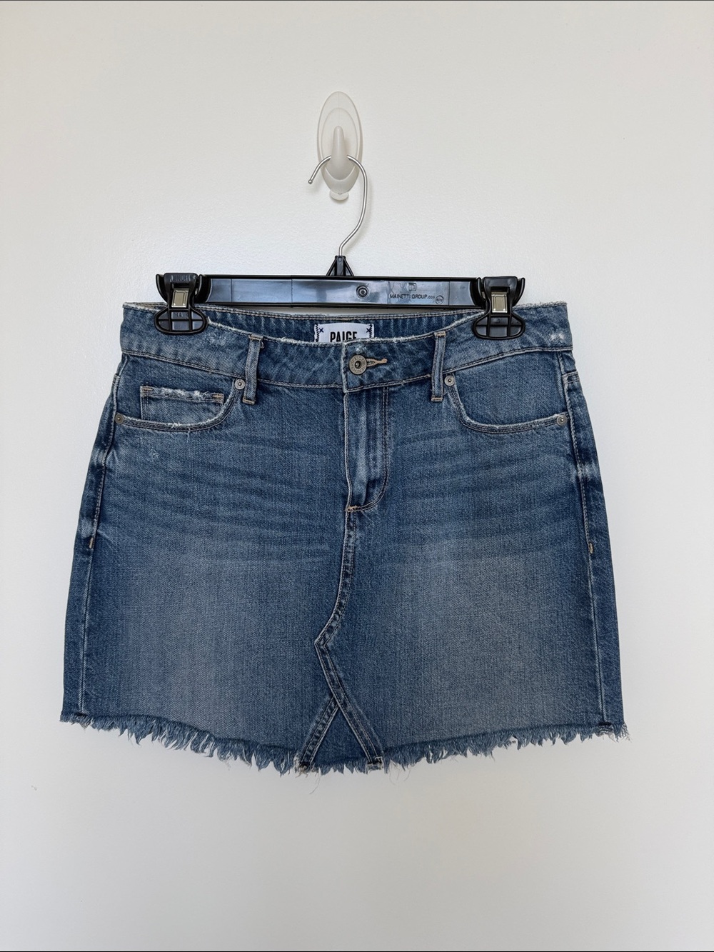 PAIGE Distressed Blue Denim Mini Skirt